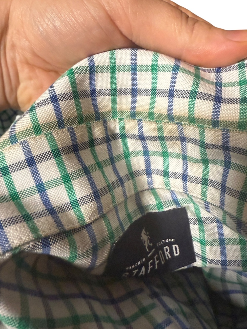 Stafford Tailored Culture Regular Fit Oxford Shirt size 18 34-35 Green Grid plai - Picture 12 of 15